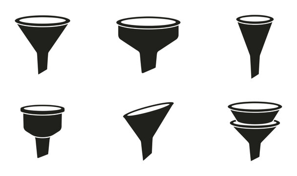 6 Funnel icons, marketing and sales, conversion rate optimization, outline solid styles, UI and web interface design