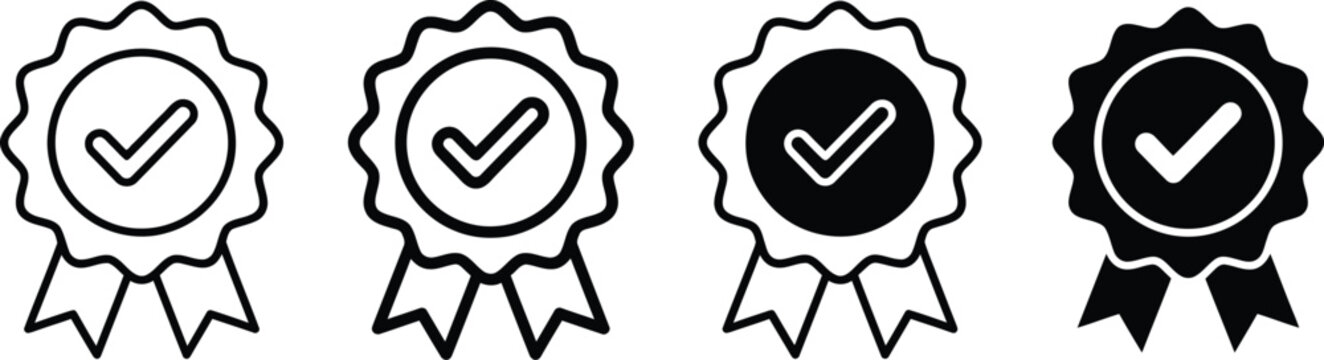 Set of four checkmark rosette ribbons in black and white