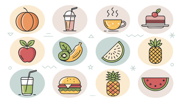Food and drink icons colorful set.