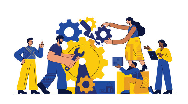 Collaborative professional team optimizing enterprise business processes and technical infrastructure for operational excellence