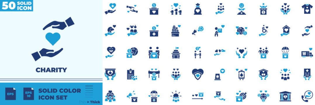 Charity Solid Color Editable Icons set
