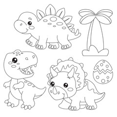 Cute  baby dinosaur coloring bundle vector cartoon illustration © primus44
