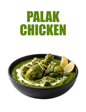 Palak chicken curry bowl spinach chicken saag chicken saagwala dish garnish cream lemon