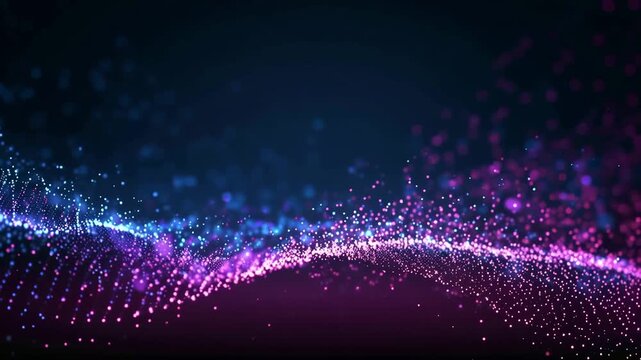Abstract Digital Particle Wave Background, Glowing Blue and Purple Glowing Dots Moving in Seamless Loop, Futuristic Technology and Data Visualization Concept 