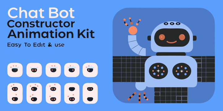 Robot face variations vector illustration with blue background