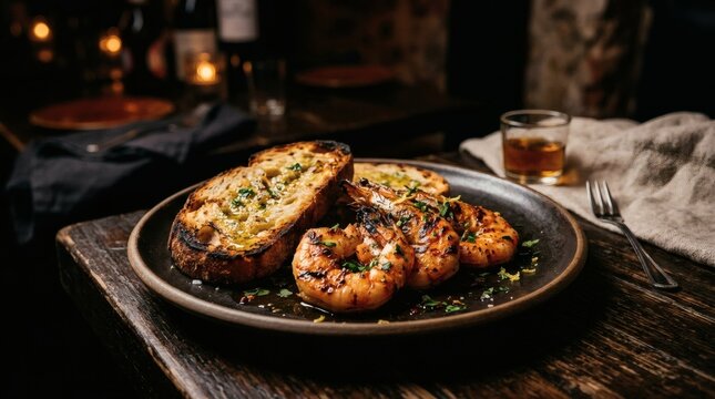 Delicious tapas dish with bread and meat on wooden table perfect for World Tapas Day