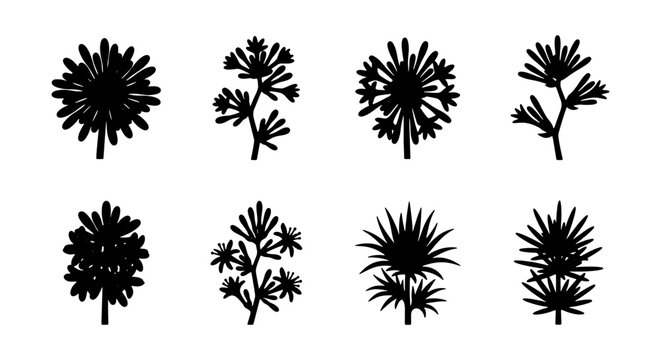 Botanical Vector Icons: Stylized Pine Tree Silhouettes, Evergreen Plant Graphics, Nature Elements