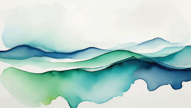 Abstract green and blue watercolor landscape with rolling hills watercolor landscape abstract background composition aesthetic backdrop creative minimalist artistic illustration decorative