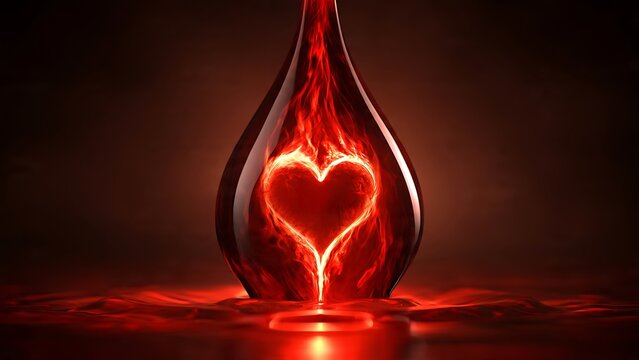 Fiery Heart Symbolism Within a Blood Drop - A Concept of Passion, Love, and Life Force