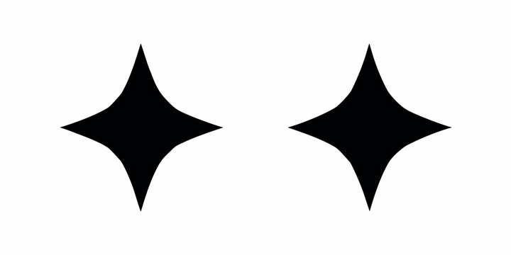 Black Four pointed Star Silhouettes On White Background