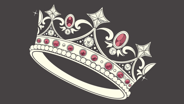 Ornate crown with red jewels and sparkling accents sits on a dark surface.
