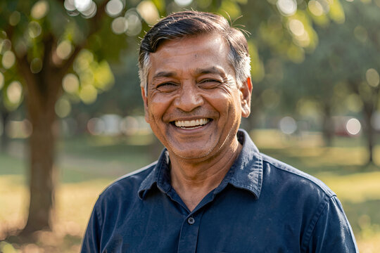 Happy Middle-Aged Man Smiling Outdoors in a Park
