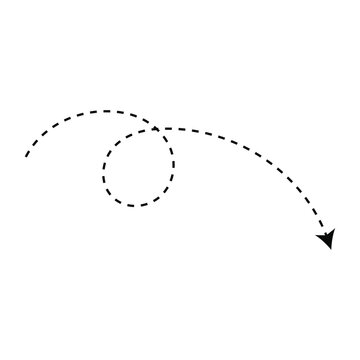 Curved dashed navigation arrow &ndash; Minimal curved dashed arrow with smooth looping motion, perfect for navigation guides, infographics, tutorials, and modern interface design