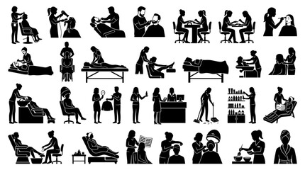 Obraz premium Collection of Silhouettes Representing Beauty Salon and Spa Services