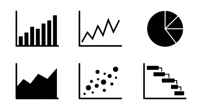 Business Data Charts Set: Bar, Line, Pie, Scatter, and Gantt Icons for Analytics and Reporting