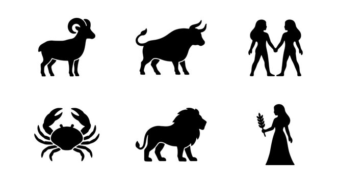 Zodiac Symbols Vector Icons, Astrology Signs Collection, Celestial Constellations Graphics