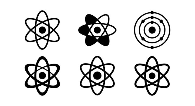 Atomic Structure Icons, Science Symbols, Nucleus and Orbitals, Chemistry Graphics
