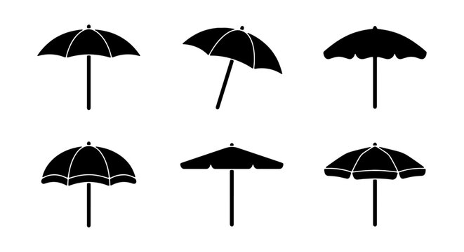 Beach Umbrella Icons, Summer Sun Protection Symbols, Outdoor Shade Vector Set