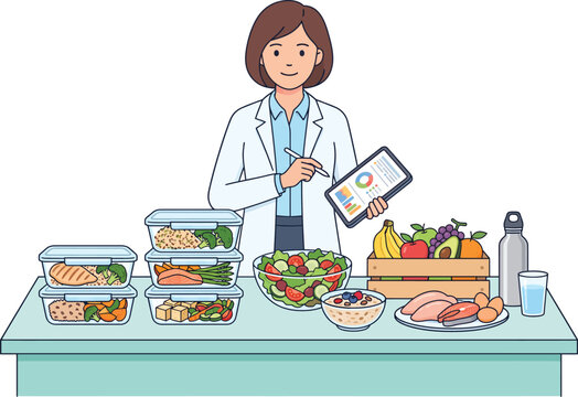 Personalized Nutrition Diet Plan by Dietitian with Healthy Foods Displayed Offering Dietary Guidance and Meal Planning Insights
