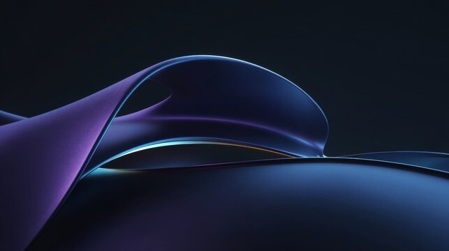 Dark waves ripple with violet and blue light. Smooth curves glow subtly against a deep background. Modern, abstract design evokes calm and flow. Ideal for tech, digital, or artistic branding visuals