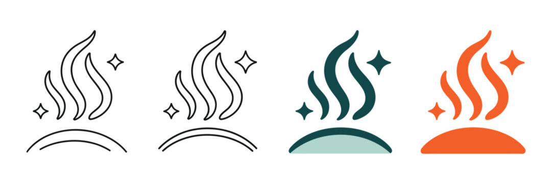 Set of minimalist aroma icons with transparent background showing pleasant fragrance waves, fresh air symbols, scent indicators, and wellness concepts in clean modern vector illustration design.