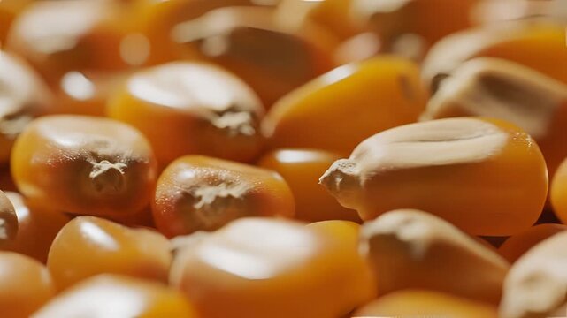 Closeup Macro Shot of Dried Corn Kernels for Popcorn or Animal Feed.