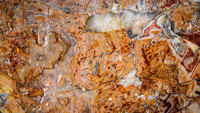 Colors and patterns of natural rock formation showing various textures and designs from geological processes over time