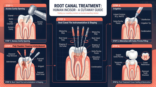 Step by step guide to root canal treatment for human incisor