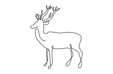 Fototapeta premium Continuous one line art of a deer vector illustration.