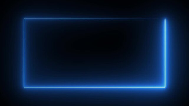 Abstract glowing neon rectangle border frame neon line animation on black background