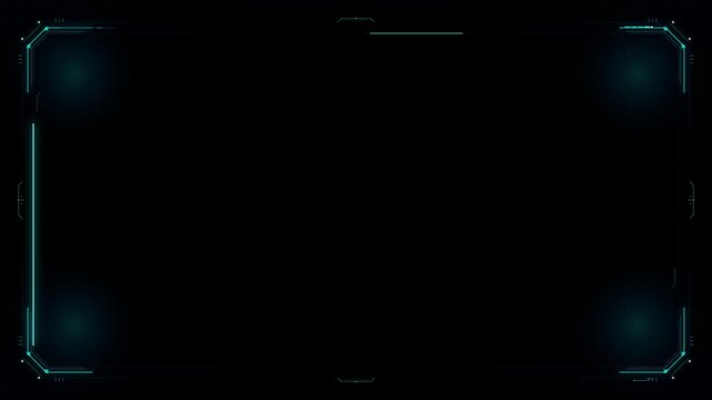 Sci-fi digital frame with glowing teal corner and dark black background for futuristic