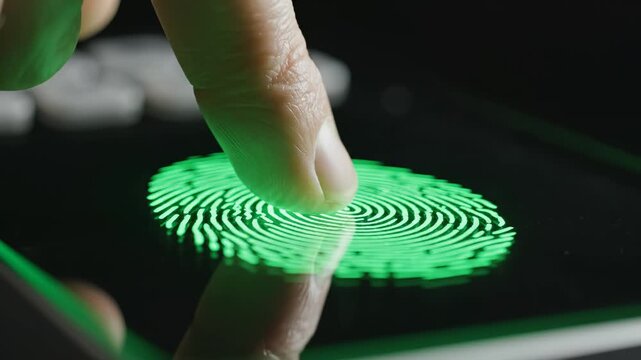 Finger touching fingerprint scanner perfect for IT presentations and tech marketing