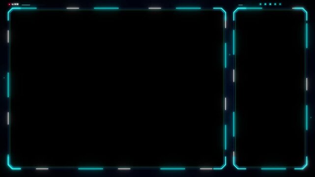 Vibrant cyan futuristic HUD frame with live indicator for digital interface and gaming