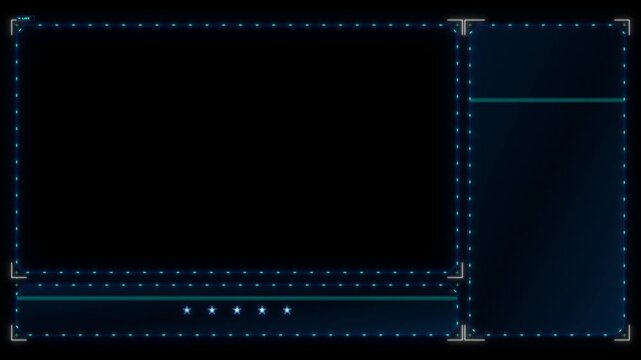 Dark futuristic gaming overlay with blue LED accents and star rating system on black