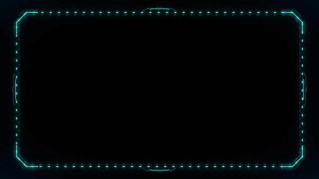 Detailed futuristic HUD frame with glowing cyan dots and lines on a dark textured background