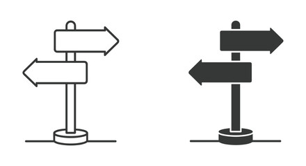 Directional Signpost Icon: A simple yet clear graphic representing a signpost with two arrows indicating different directions. decision making, choice, crossroads, path, opportunity, way forward. © Binoy Vectors