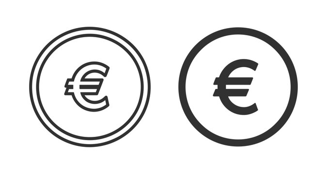 Euro Coin Symbol: A clear and concise representation of the euro currency symbol, presented in both outline and solid form. financial symbol, money icon, currency sign.