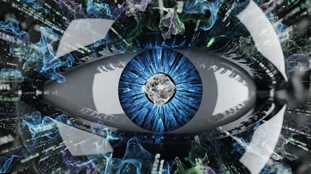 Digital eye with binary code symbolizing the cutting-edge of futuristic design