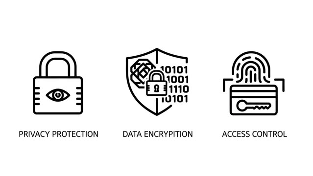 Data security and privacy protection concept icons with security protection encryption fingerprint password authentication biometric identity information identification internet technology