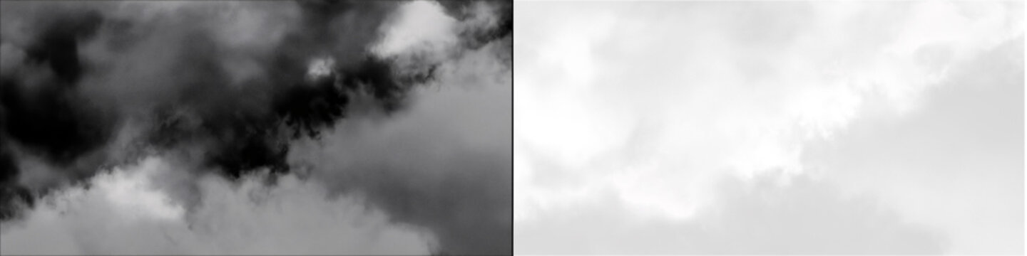 Dramatic white smoke clouds floating over transparent layer for cinematic atmosphere and realistic mist effect.