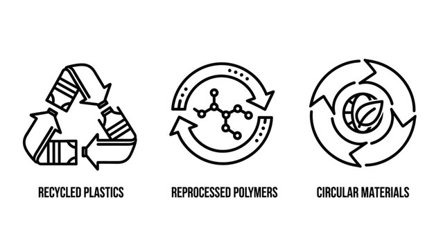 Recycling and circular economy icon set for sustainable materials with recycling sustainability circular recycled environment materials management renewable reprocessing chemical molecular
