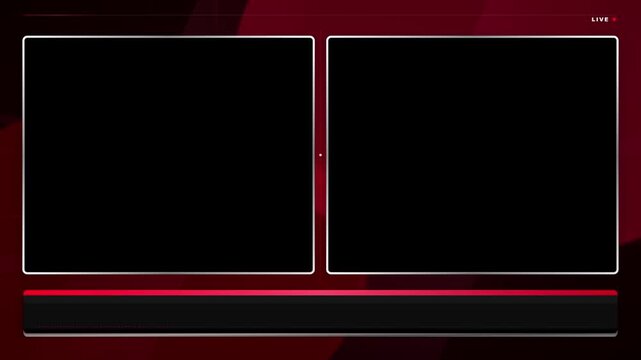 Modern dual screen broadcast overlay with live indicator and red accents