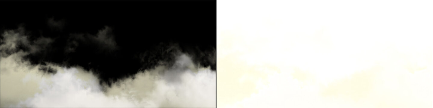 Creamy white clouds forming thick fog layer for nature scenery and weather visual effects on transparent canvas.