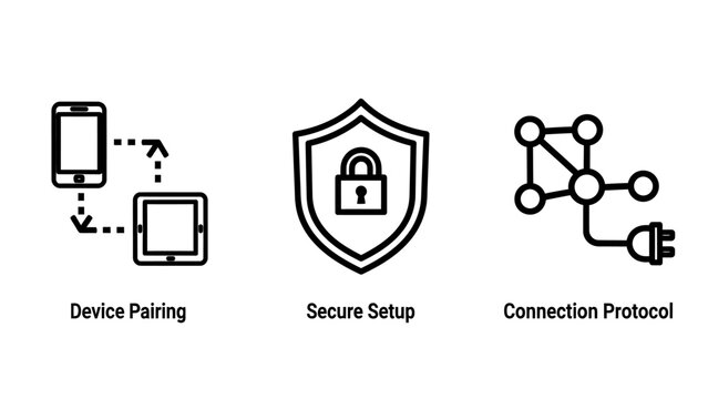 Device pairing secure setup and connection protocol network icons with connection security protocol technology wireless communication interface authentication hardware transfer configuration
