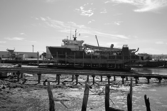 Large vessel in dry dock as part of an ongoing upgrade to the fleet
