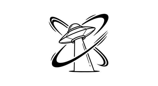 Classic Flying Saucer UFO with Swirling Lines, depicting alien presence and mystery on an isolated white background.