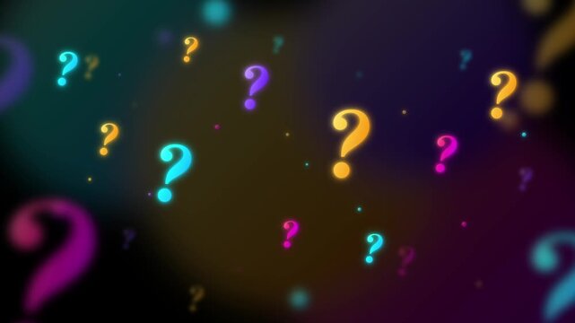 Vibrant question marks with colorful bokeh on a dark background