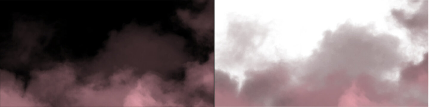 Pink smoke clouds rising from bottom on transparent background with soft textures for creative overlay designs.