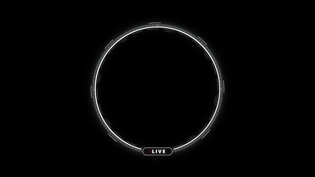Futuristic circular frame with animated lines and live indicator on black background