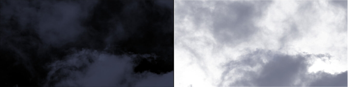Dark moody blue storm clouds shifting on transparent alpha background for dramatic atmospheric video overlay.